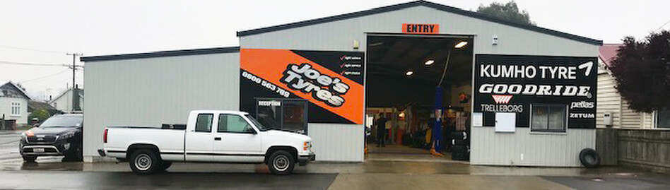 The Joe's Tyres workshop exterior, 17 Villa Street, Materton, New Zealand 5810